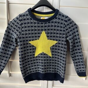 Mini Boden Cotton Boys 7-8 Navy and Yellow Star Knit Sweater
